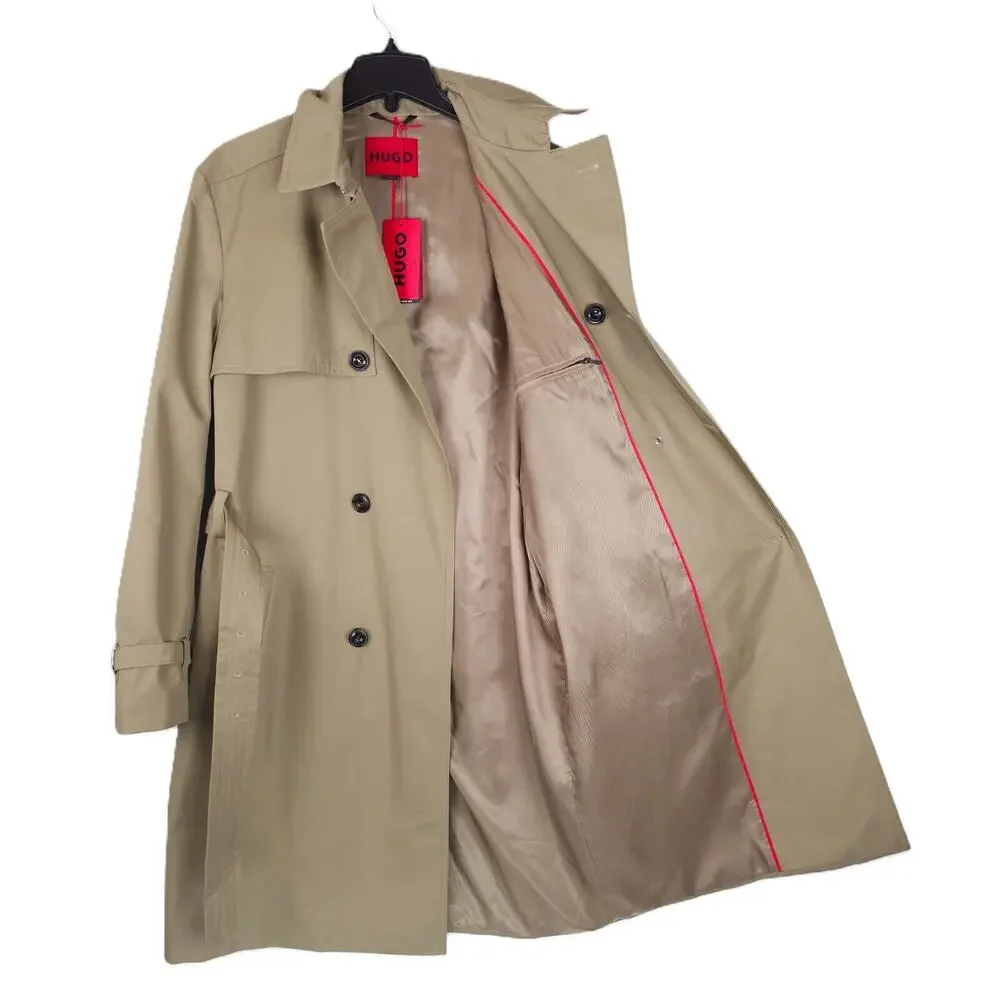 Hugo Boss Mens Regular Fit Raincoat 42R Open Brown Water Repellant Belted NWT